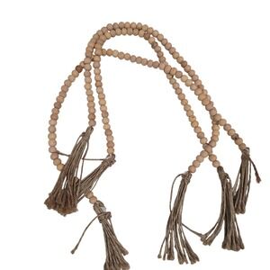 21" Natural Wood Bead Garland with Jute Tassels Boho Decor 3 Piece set NEW